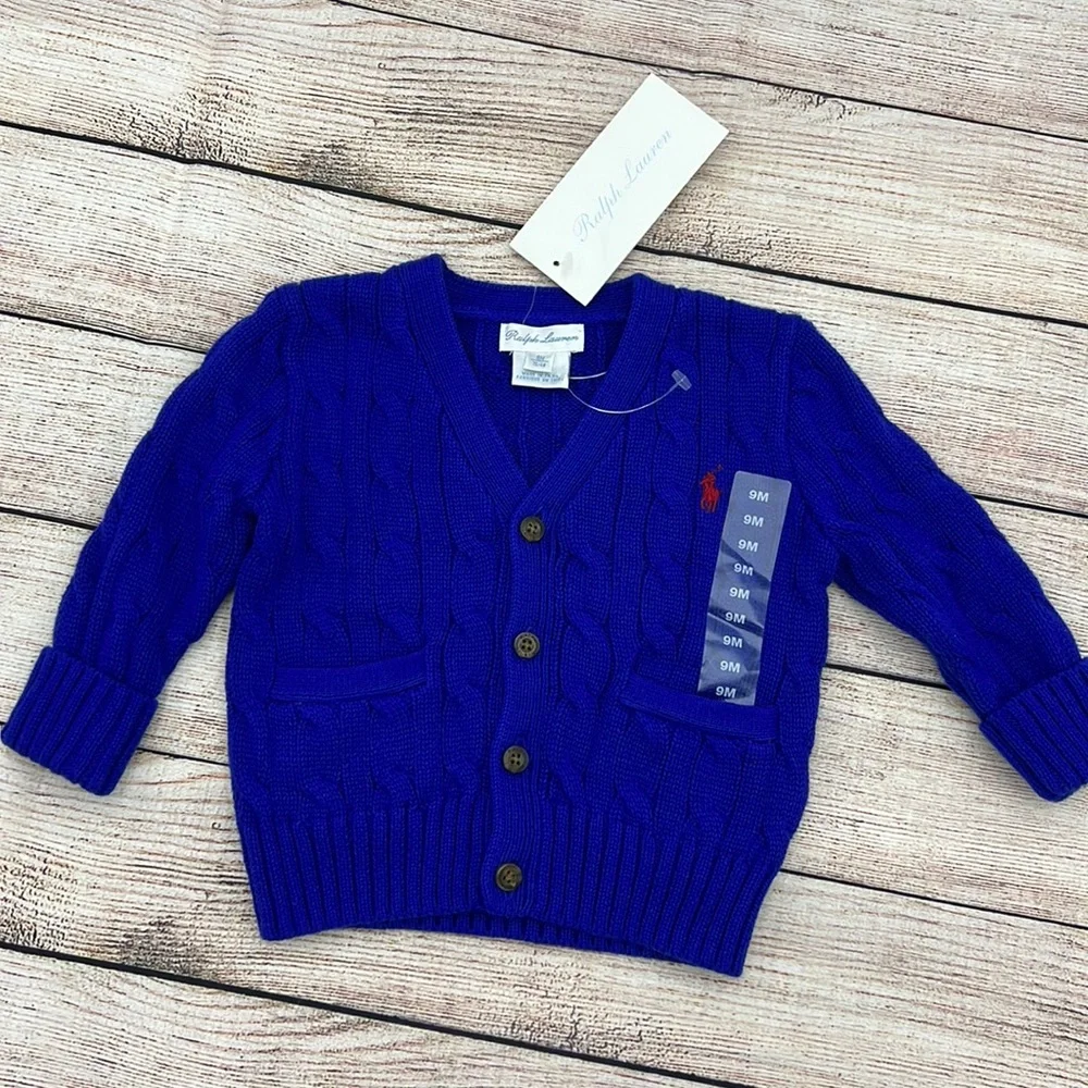 Ralph Lauren Blue Knit Sweater with Red Logo Sz 9M